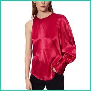 Mango Long Sleeve Magenta Pink Satin Blouse | Top